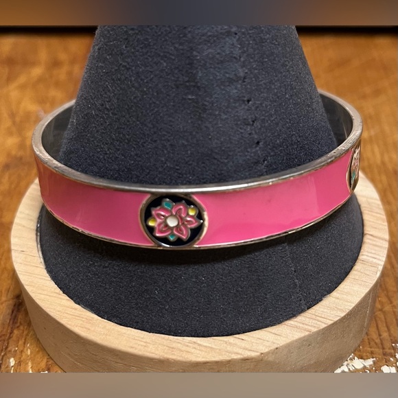 Vera Bradley Pink Floral Enamel  silver tone Bangle Bracelet Vintage - Picture 3 of 16